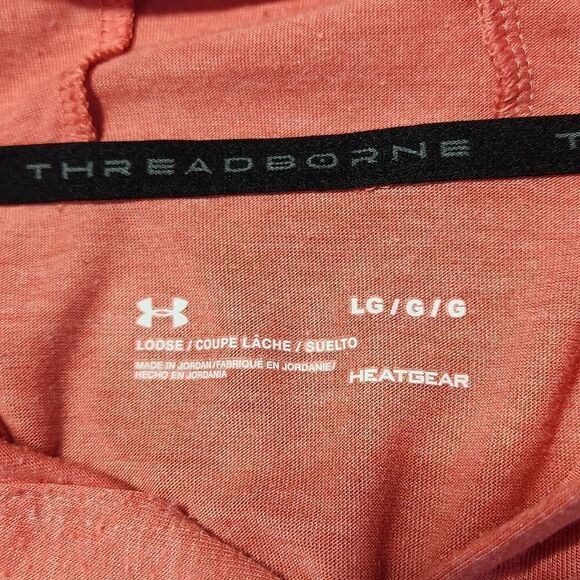 🔺️Under Armour Red Lightweight Hooded Athletic 3/4 Sleeve Top Large - Picture 8 of 10